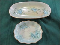 2 old blue flower ceramic dishes -