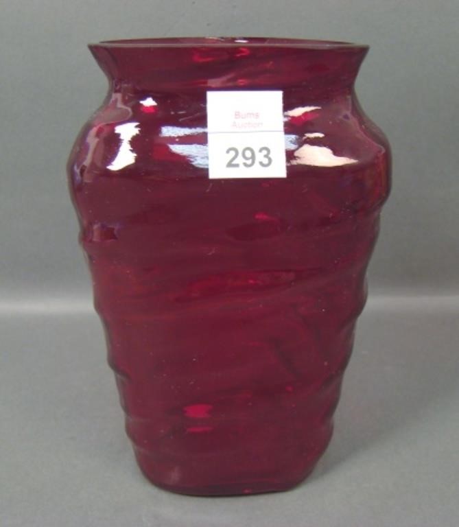 Consolidated Red Catalonian Tri-Cornered Vase.