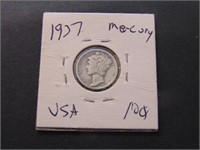 1937 USA Mercury 10 cent Coin