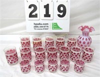 (17) Pink & White Polka Dots Glass Cups -