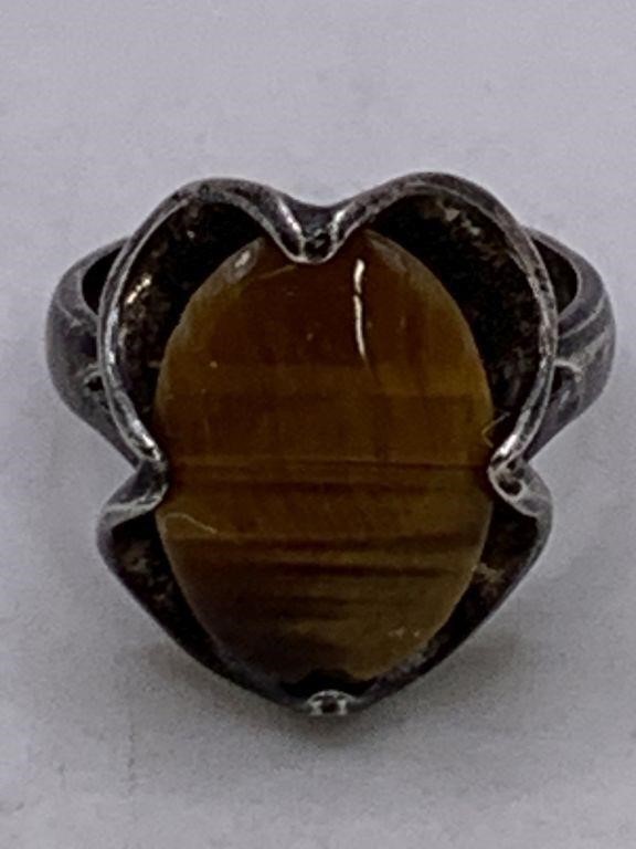 NEW STERLING SILVER TIGERS EYE STONE RING