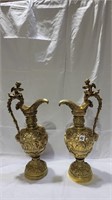 Large heavy solid brass ornate urns