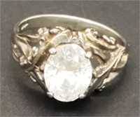 (XX) Crystal Sterling Silver Ring (Size 6.5) (3.8