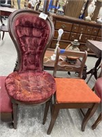 2 pc, Parlor chair and small straight back storage