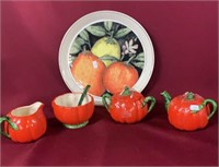 VINTAGE MARUHON TOMATO WARE TEAPOT SET AND