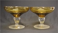 Pair decorated amber glass comports