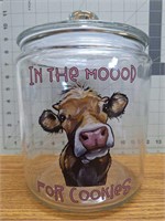 Glass cookie jar, "In the moood for cookies" Cow