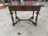 ANTIQUE STRETCHER BASE LIBRARY TABLE WITH PEG
