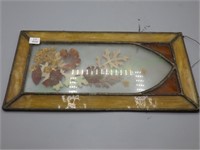 Old Leaded Glass Window with Leaves in Glass