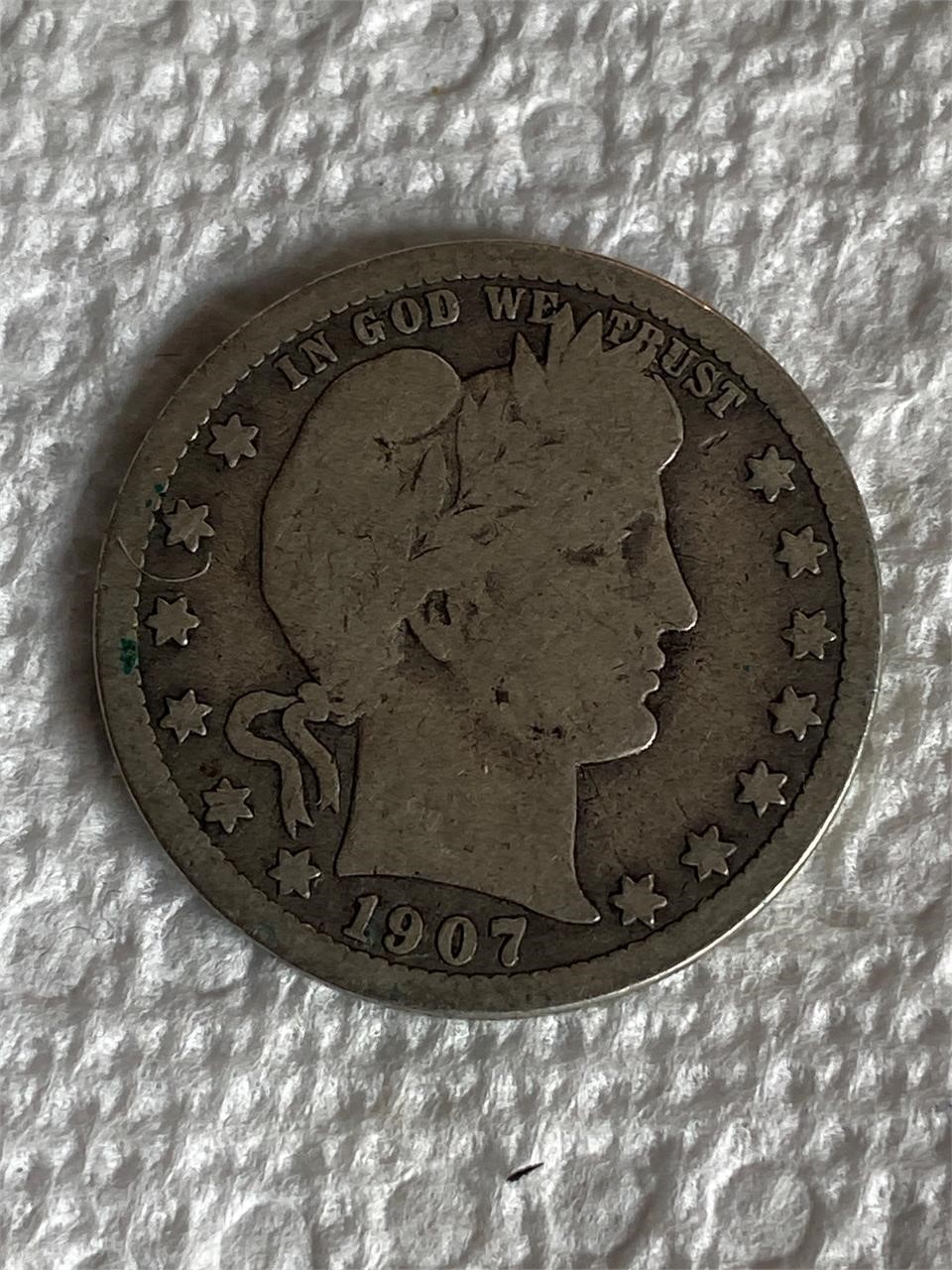 1907 D Barber Quarter