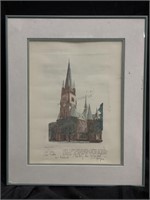 Colored German Etching of St. Johannis with Added