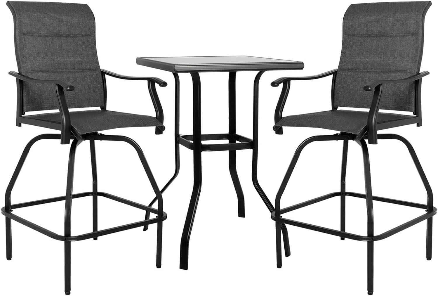 $200  \LEVELEVE Patio Bar Set 3pcs  Grey Padded\