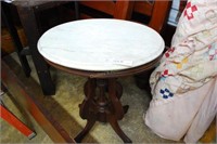 Walnut Oval Marble Top Lamp Table