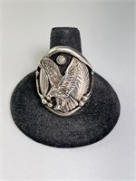 Men's Lg Sterling Onyx/Eagle Native Signed Ring