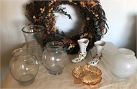 Dried Flower Wreath, Victorian Style Shoe Vases ,