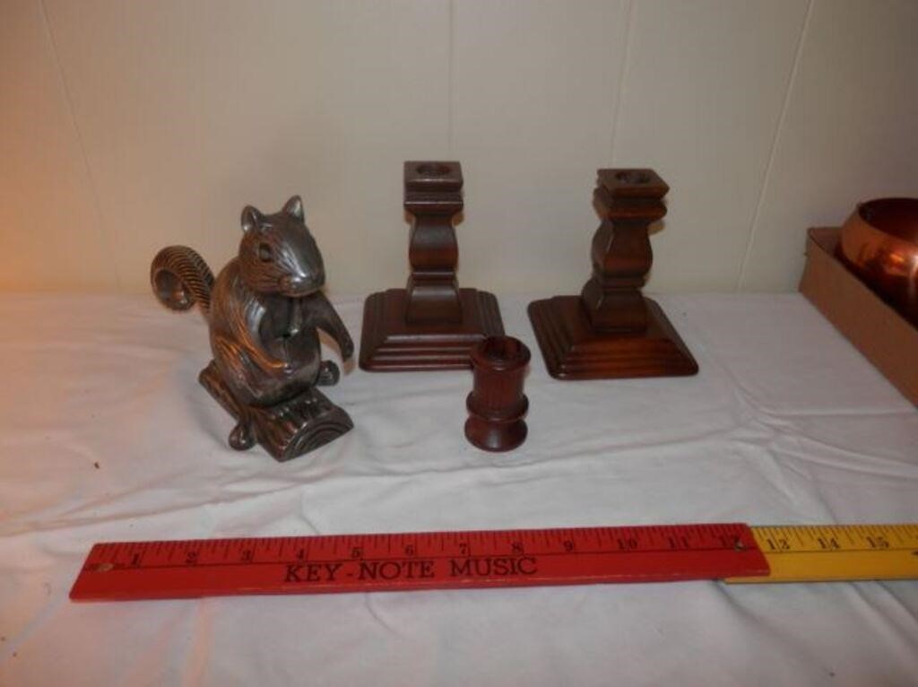 Group of 4-Wood candle stick holders, toothpick