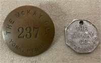 lot of 2 McKay Tool Tags