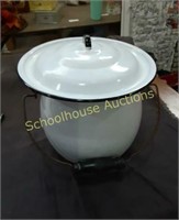 9 inch Vintage White & Black Metal Pot with