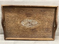 Decorative Wood Carved & Inlaid Tray 21x14"