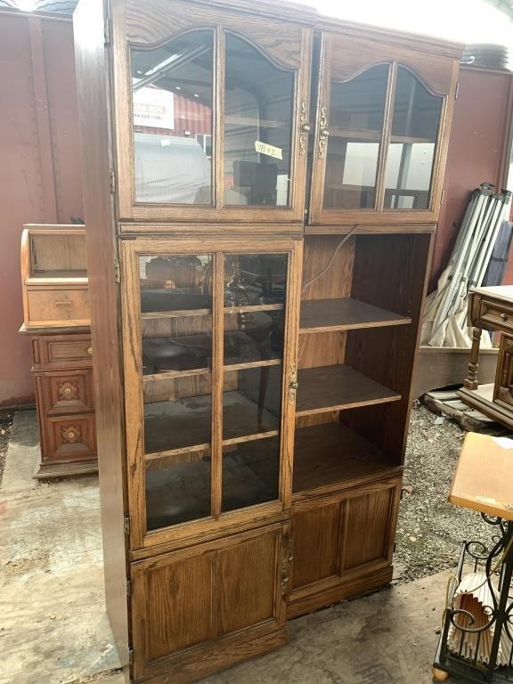 1980's 2 pieces set storage cabinets with glass do
