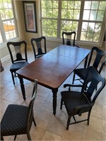 Oak table, 6 chairs, 2 captains- leaf