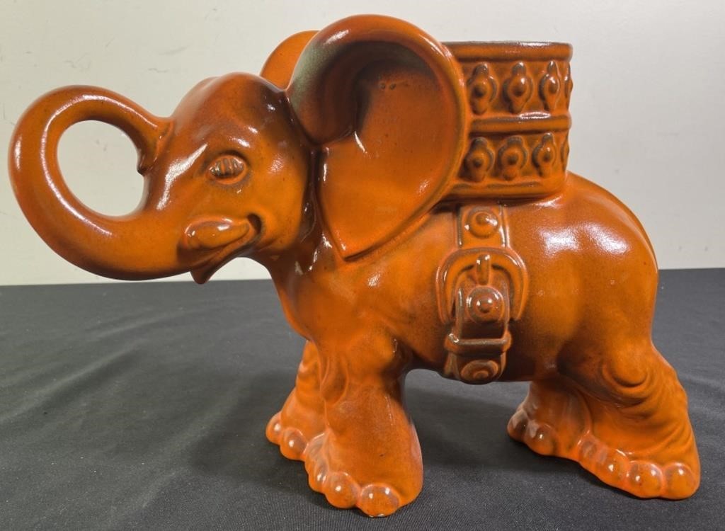 Orange Glaze Ceramic Elephant Planter