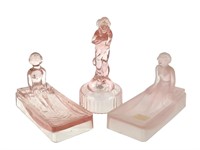 3 Pcs Pink Glass, Nude Soap Dishes, Flower Center