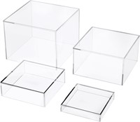 Set of 4 Crystal Clear Acrylic Boxes Cube Display