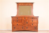 Vintage Solid Mission Oak Dresser/Beveled Mirror