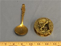 Brass sextant and a brass Mr. Peanut collectable s
