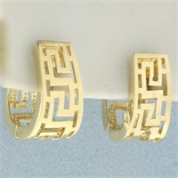 Greek Key Hoop Earrings in 14k Yellow Gold