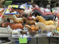 Large Tray of Plastic Horses w/Box of Saddles. +++
