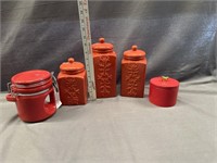 RED CERAMIC CANISTER LOT