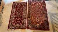 To vintage burgundy carpet rugs, small size, one