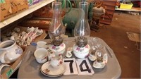 4 Oil Lamps and Misc China