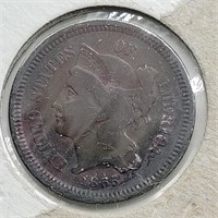 1865 COPPER 3 CENT COIN