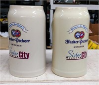 2 AUTHENTIC 8IN GERMAN STONEWARE BEER STEINS