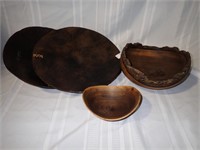4 HAND CARVED WOOD BOWLS