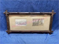 Antique frame w/ 2 small paintings