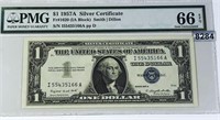 1957 US $1 Blue Seal Bill PMG - GEM UNC 66