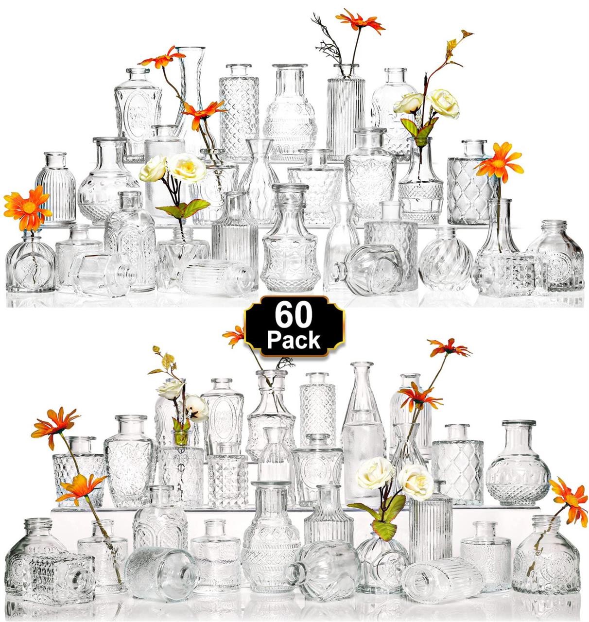 Arme Glass Bud Vase Set of 60 Pcs, Small Clear Gla