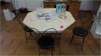 Wooden Octagon Table & 4 Metal Chairs