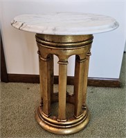 Gilded Column End Table Round Marble Top