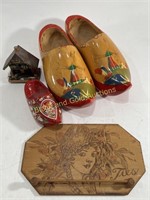 Vintage Hand Painted Wooden Clogs & Decorations