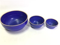 Three Piece Stoneware Deep Blue Mixing Bowls