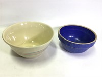 Lg Ovenware 12" & 10" Blue Stoneware Mixing Bowls