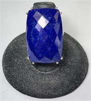 Very Large Sterling Faceted Lapis Ring (Gorgeous)