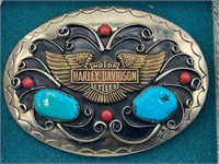 Squaw Wrap Signed Turquoise Harley Belt Buckle