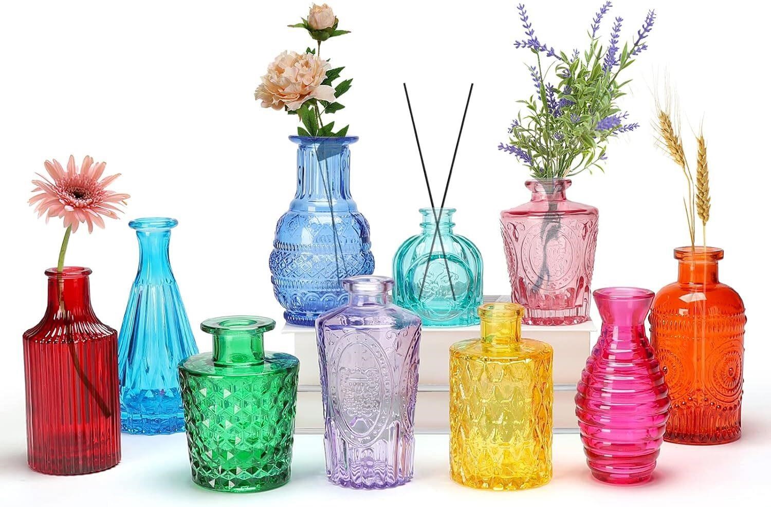 $23 Colored Glass Bud Vase Set of 10