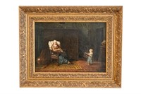 19th Century, Oil of Mother & Child, Illegible